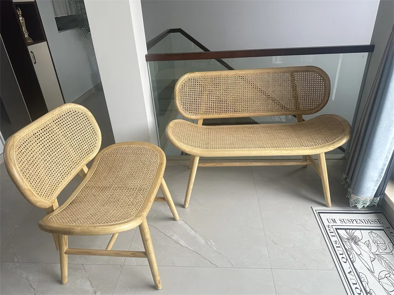 Rattan Wicker furniture Cane  accent chair Teak Wood With Luxury Vintage Style For Home Dining Room