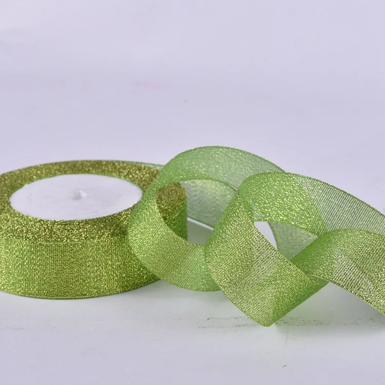 different types silver gold colored organza metallic glitter ribbon for jewelry box