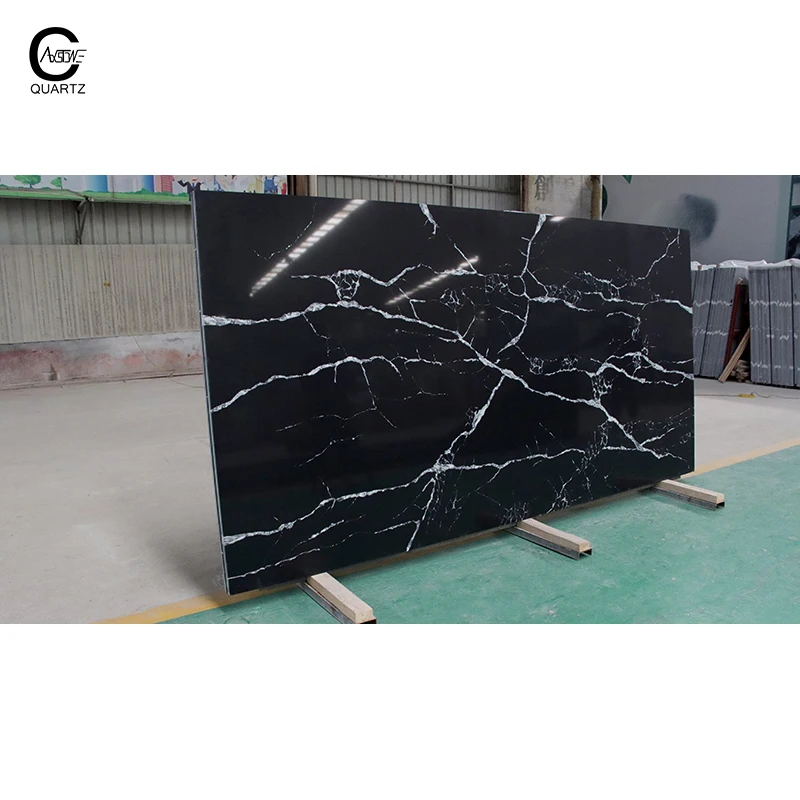 China Factory New Artificial Quartz Stone Calacatta Black Super Jumbo Size With High Quality for 3cm Thickness