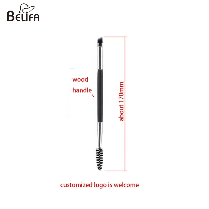 Belifa private label  rose gold silver black double end head mascara eye angled eyebrow wand and eyelash spoolie makeup brush