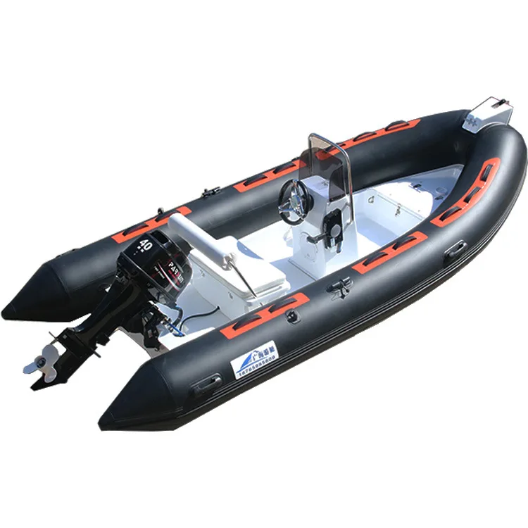 Factory direct supply black 4.3m China rib hypalon inflatable boat fiberglass hall