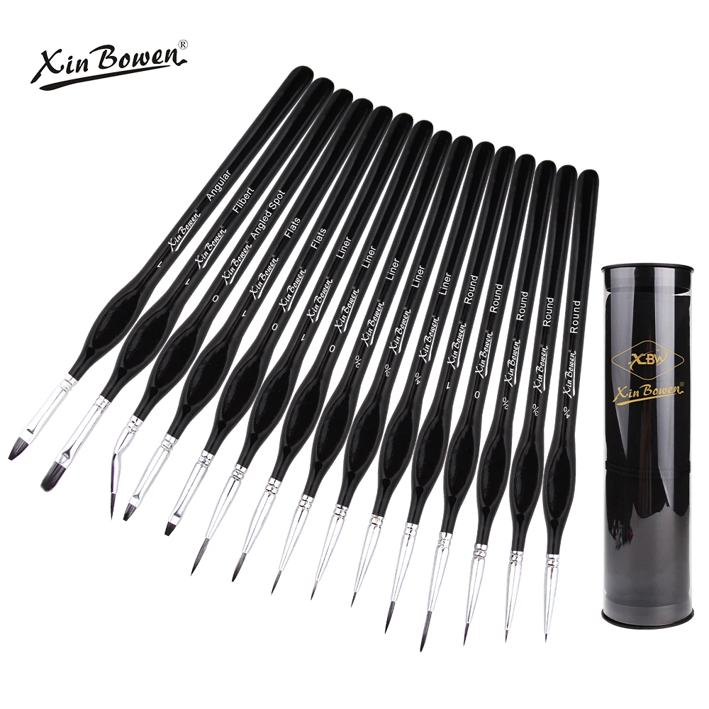 Xin Bowen 15 pcs Many different brush heads with plastic tube Combination Nylon Hair Liner Nail Brush Set Acrylic Paintbrushes
