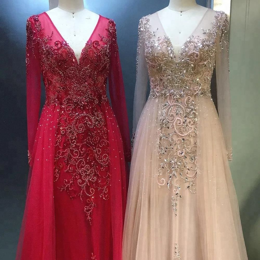 NW1324 тяжелые бусины с длинными рукавами женское вечернее платье