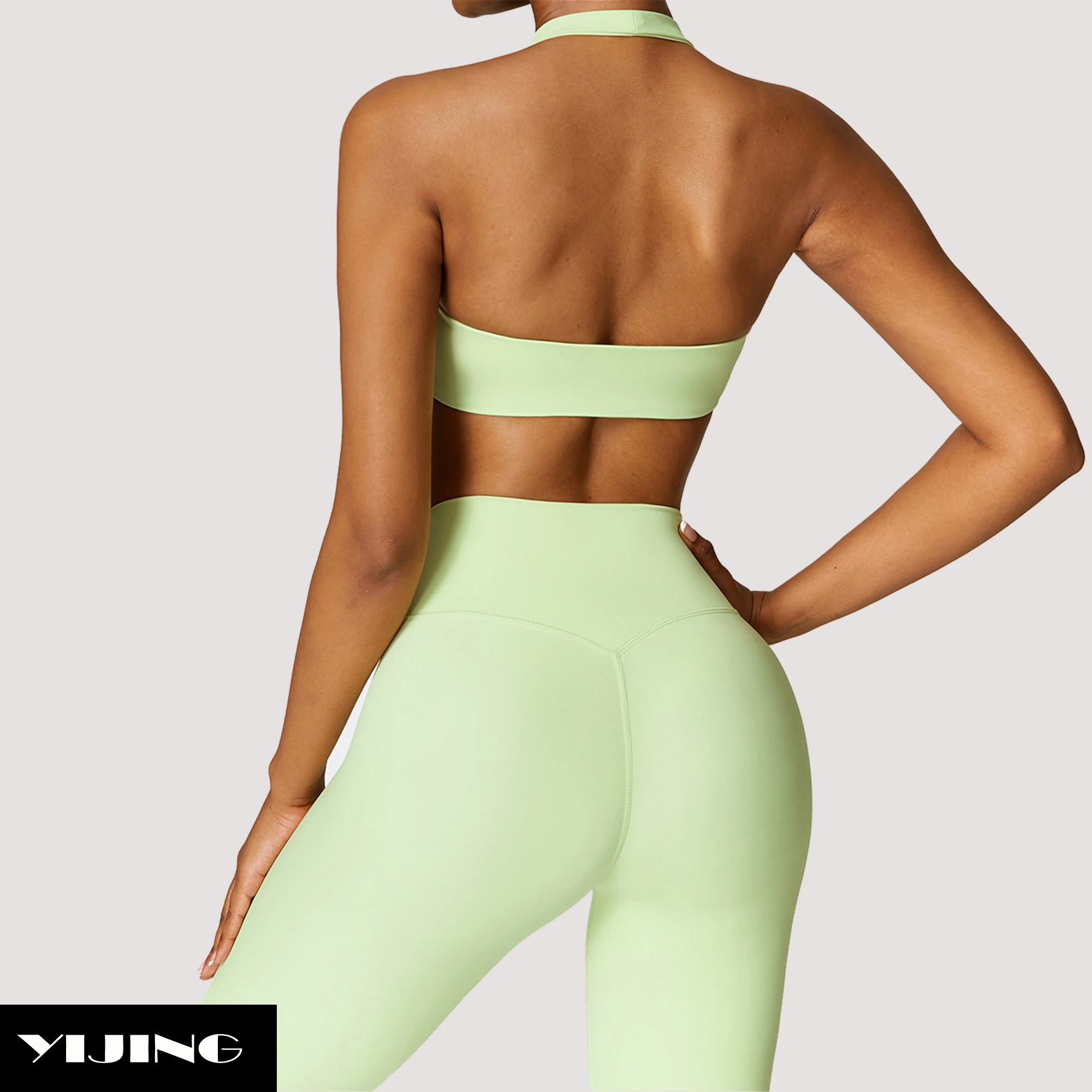 Yijing New Style Private Logo Service Fitness Summer Sports Wear Halter Neck Sports Bra Sportswear & Gym Wear