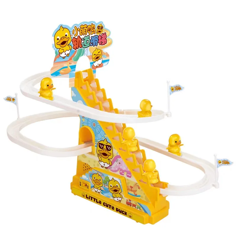 Music Light Rail   Ducks Climb Stairs Toys Game Little Small Duckies Electric Climbing Race Rrack