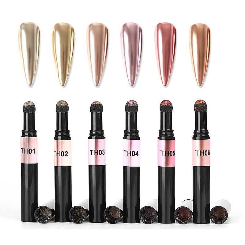 BIN Air Cushion Magic Powder Pen Nail Chameleon Mirror Chrome Pigment Powder Nail Gold Powder Pen