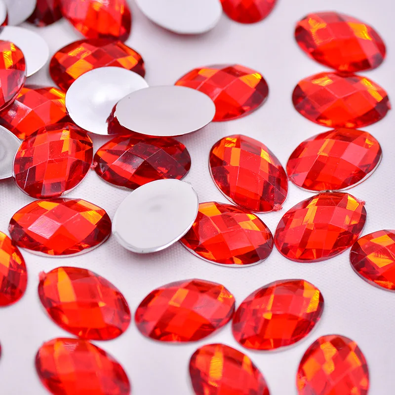 13*18mm Red Color Oval Fancy Crystal Stones Flatback Acrylic Gems Glue On Rhinestones For DIY Clothes Jewelry Crafts