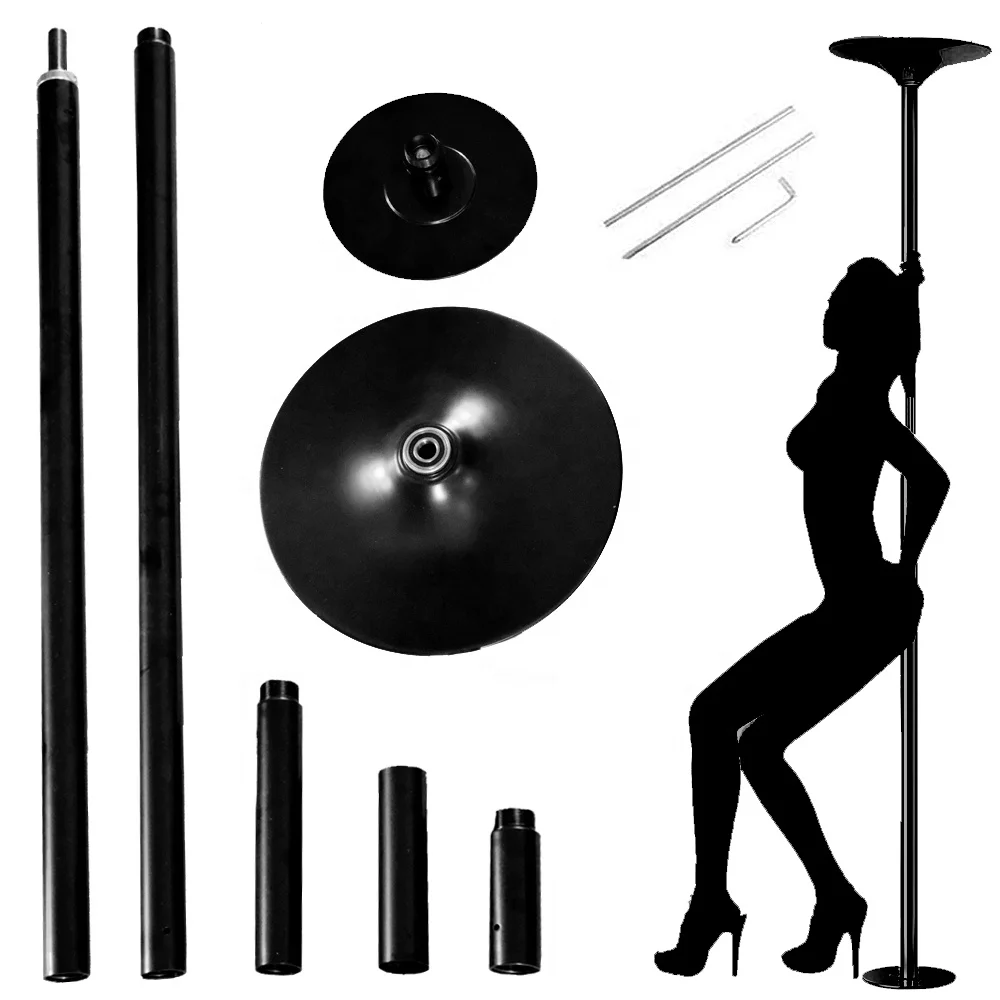 Black Stripper Dance Pole, Spinning or Static Dancing Pole Set Kit Height Adjustable and Removable