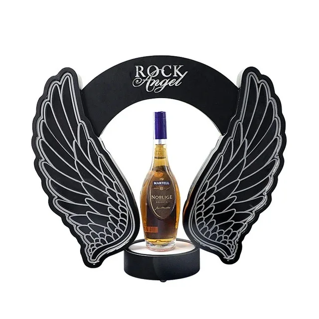 Customized LED Flashing Angel Wings Wine Champagne Bottle Glorifier Presenter Rechargeable Beer Bottle Display Stand For Bar