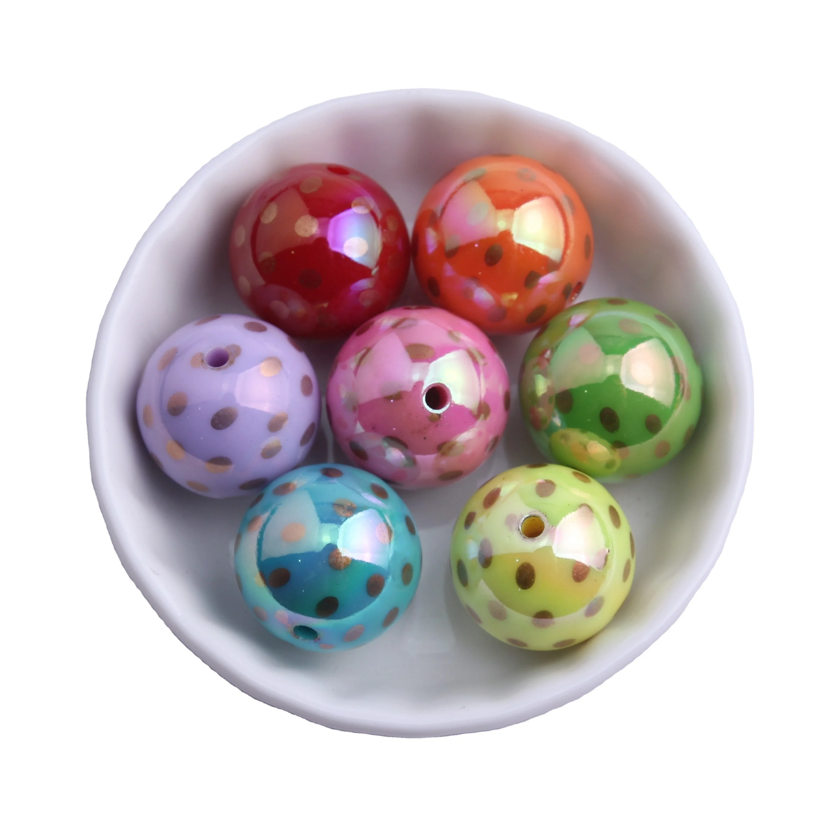 20mm 100pcs New Fashion Chunky Colorful Wholesale Jewelry Round Acrylic Solid    Print UV AB Dot Beads