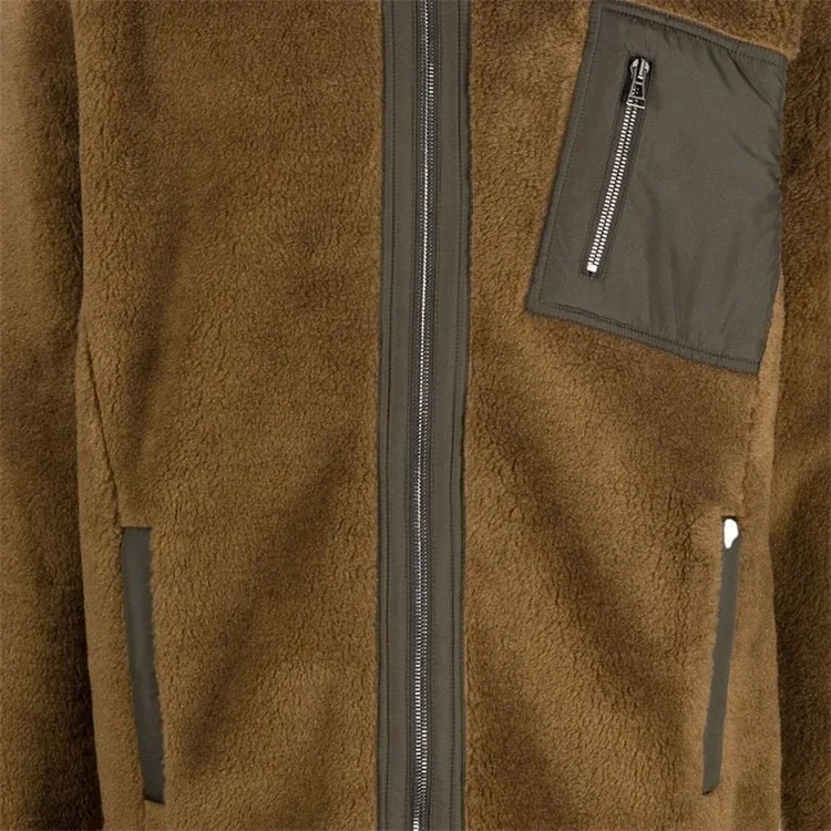 OEM custom logo stand collar  full zip up fleece winter outdoor shearling sherpa jacket for men