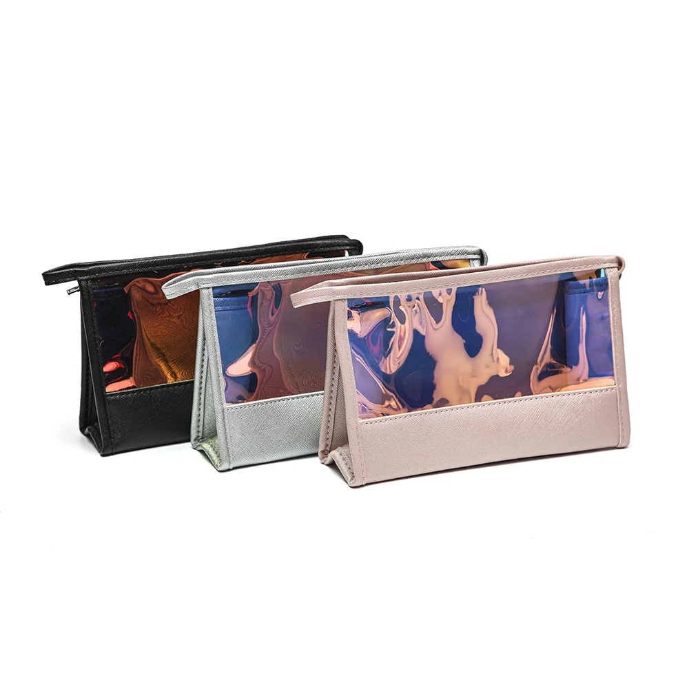 Shinetai Custom Logo Colorful Laser PVC PU or TPU Make Up Bag Zip Lock Glitter Cosmetic Bags