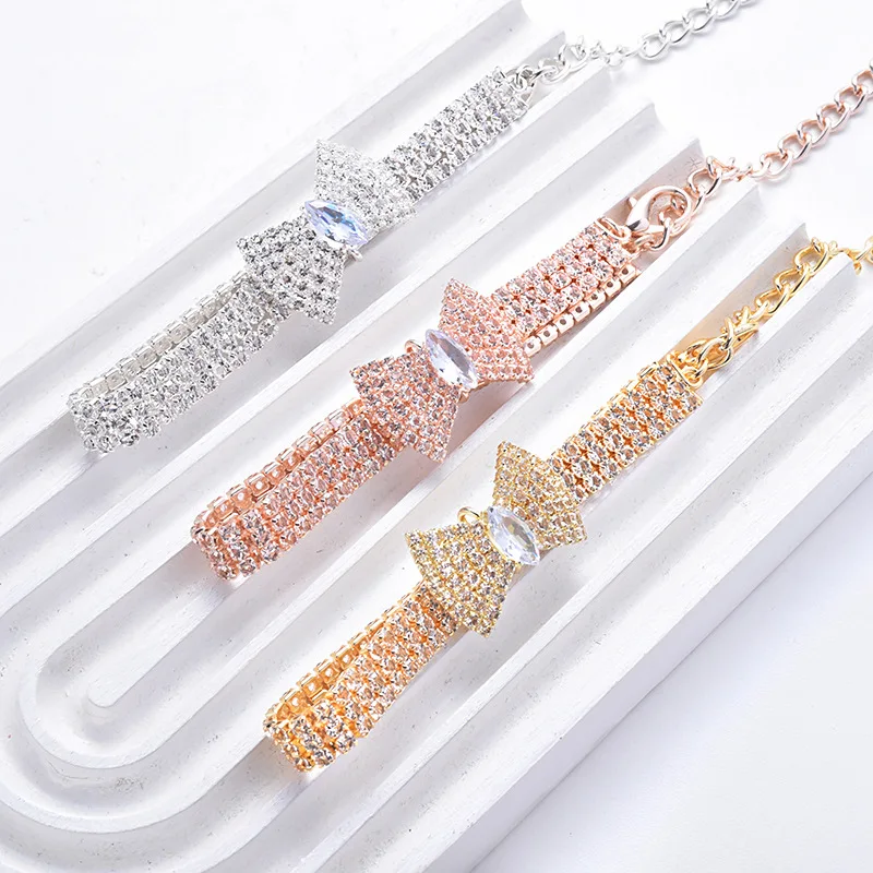 Adjustable Pet Necklace Cat Dog Collar with Diamond Zircon Bone Pendant Jewelry Luxury Metal Copper Puppy Collars