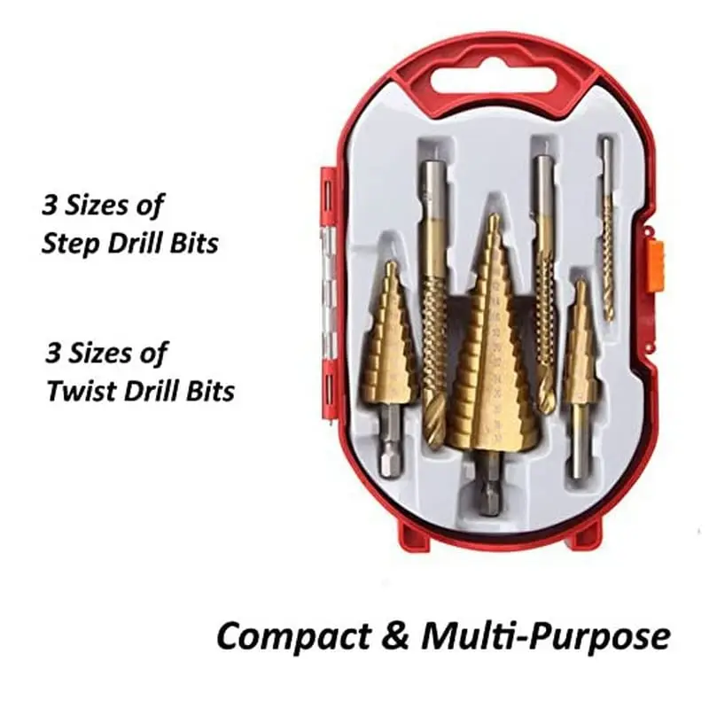 6Pcs Step Sawtooth Drill Bit HSS Titanium Plated Straight Groove Drilling Power Tools Metal Wood Hole Cutter Core Opener