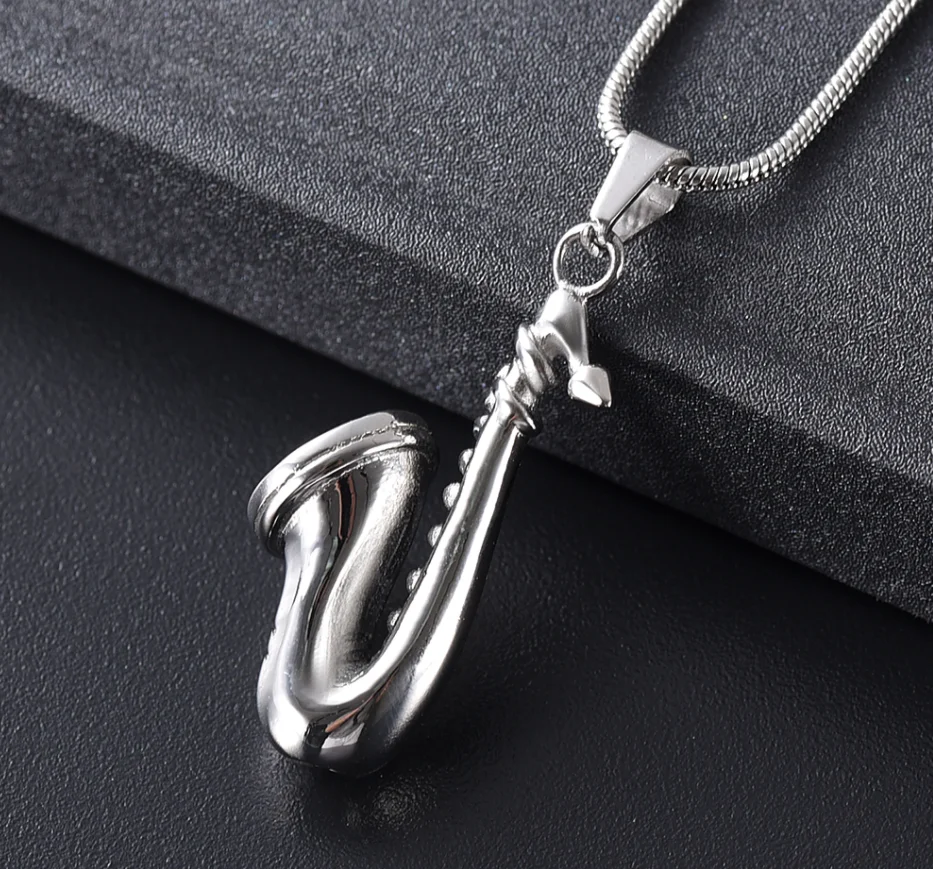 Stainless Steel Saxophone Pendant Necklace Urn Necklace For Human Ashes Music Cremation Jewelry Locket Keepsake For Women Men