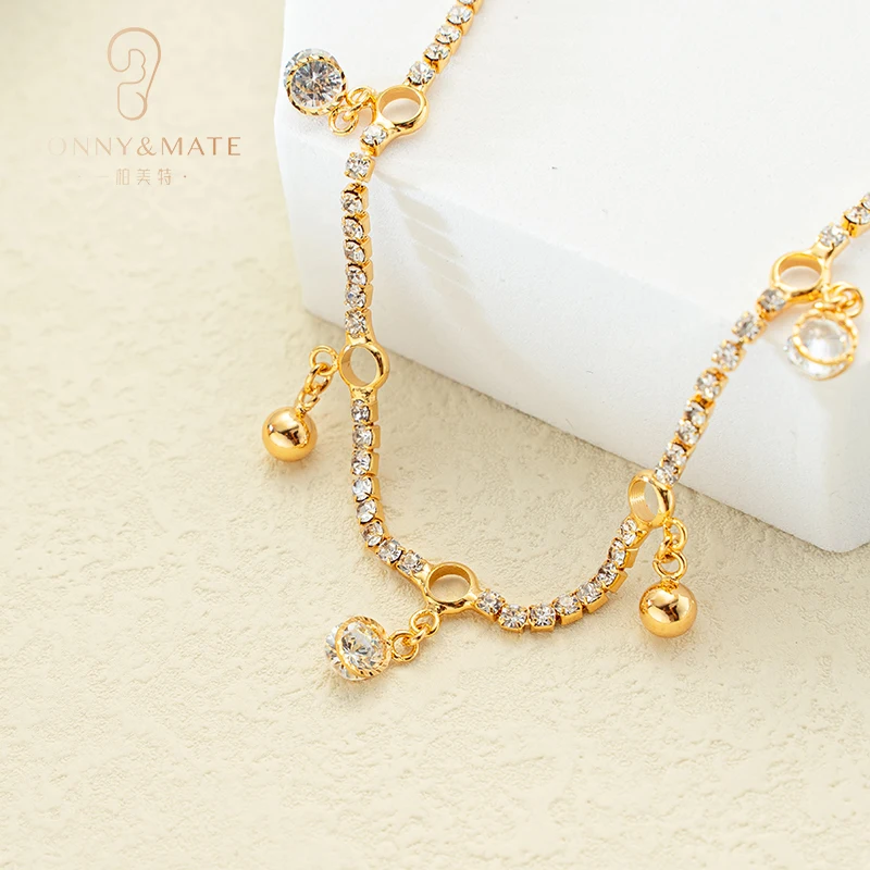 Shiny Zircon Foot Bells Anklet Jewelry High Quality Cheap Wholesale Custom Brass Charm Anklet For Women