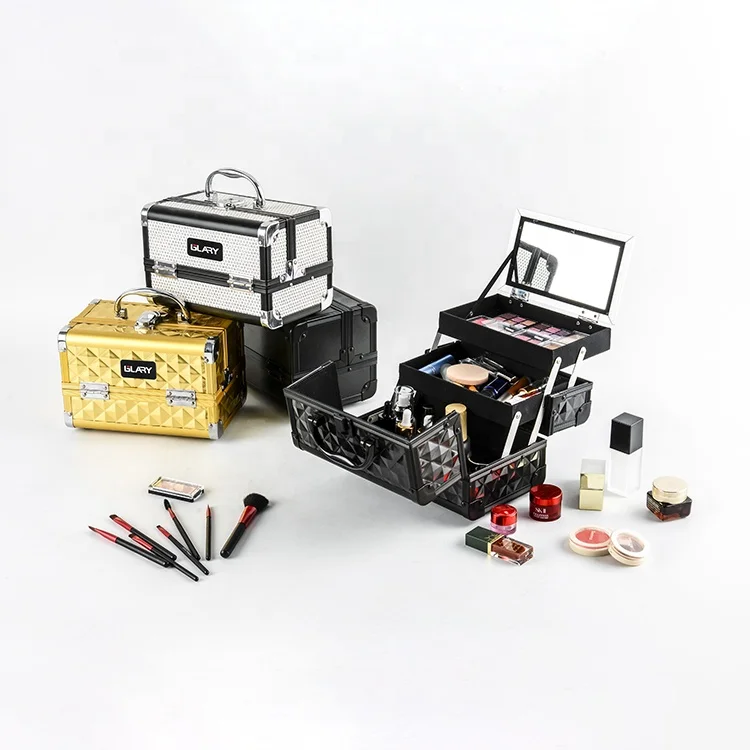 GLARY professional aluminum makeup travel case with handle small portable makeup box case dustproof makeup storage case box