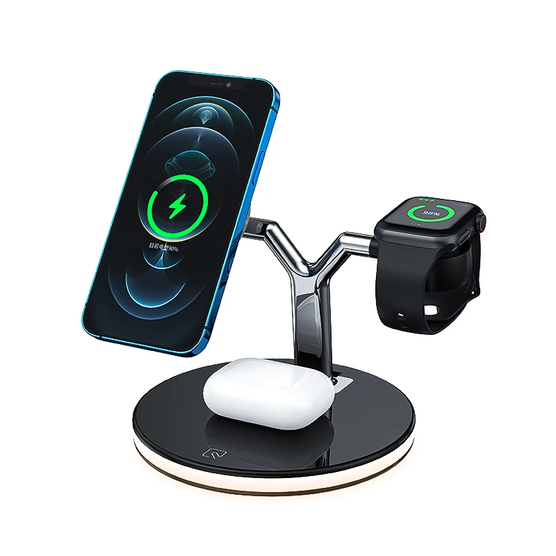 
New 25W Fast Charging Station 3 in 1 Magnetic QI Wireless Charger Stand for iPhone for Apple Watch for Airpods 