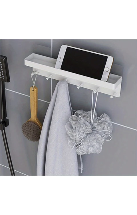 Wall 6 Hooks Key Holder Mail Organizer Wall Mount Key Hooks With Tray Metal White Key Rack For Kitchen Bathroom