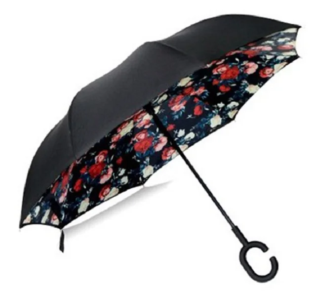 Double Layer Inverted Umbrella with C-Shaped Handle, Anti-UV Waterproof Windproof Reverse Umbrella for Car Rain Outdoor Use