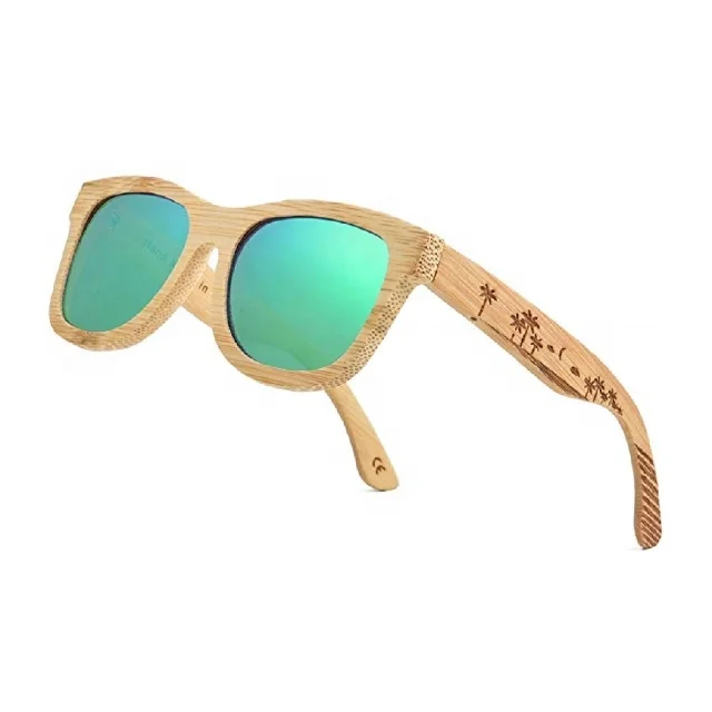 Hot sale cheap trendy rectangle bamboo wooden sunglasses with custom logo