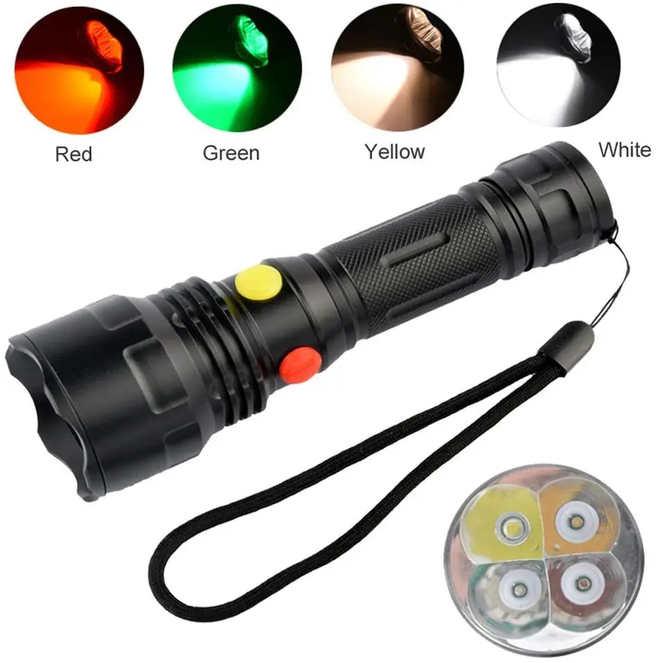  Tactical Outdoor 4-Colors Signal Light Magnetic Flashlight 1000LM Strong 18650 Rechargeable