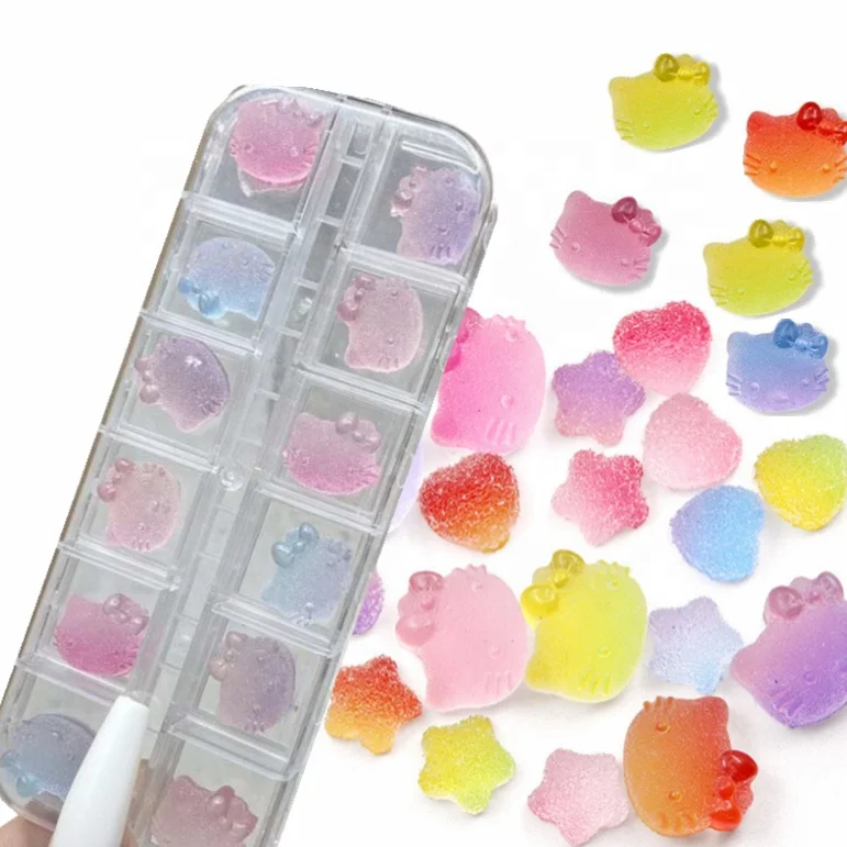 Beauty top cartoon bear hello ketty heart star candy Resin Cabochon Kawaii Nail charms