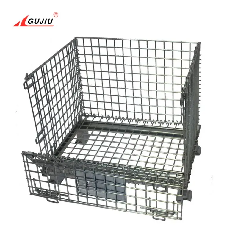 Square Box Zinc Mesh Metal Containers Japanese Folding Wire Basket Gas Cylinder Work Storage Transport Forklift Safety Cage