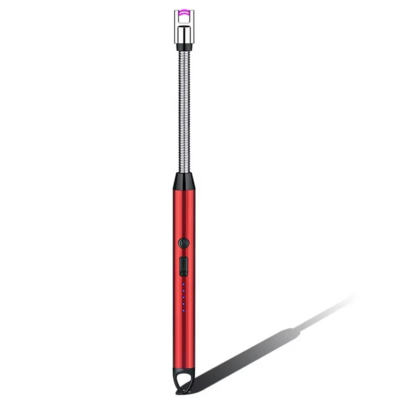 Горячая перезаряжаемая тонкая электрическая зажигалка длинная USB-C Электронная со светодиодной подсветкой для кемпинга BBQs