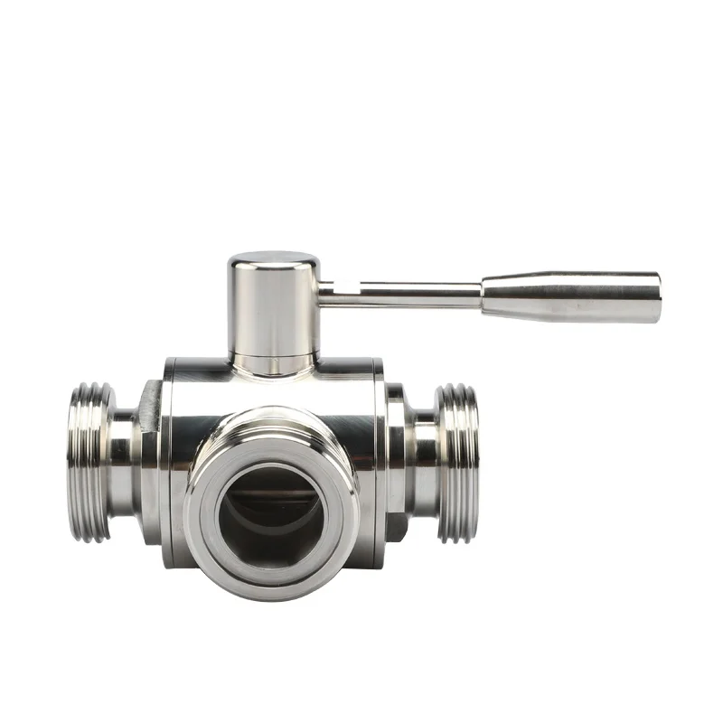 Industrial 3A CE Noval 3Way Sanitary Stainless Steel Three Way Thread Control New Type 3 Way Ball Valve