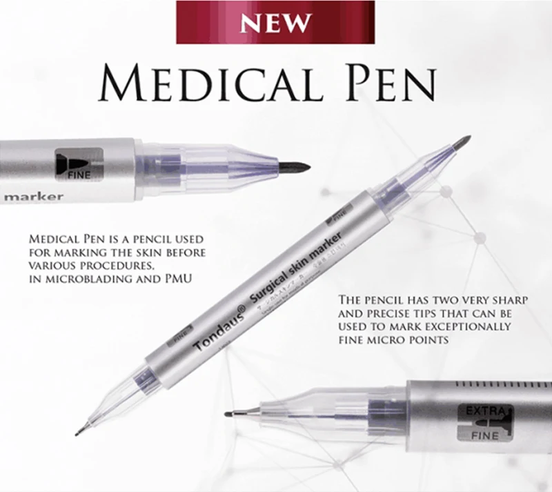 PM BEAUTY Professional Marker Pen Skin Marker Pen Tattoo Surgical Pen Waterproof Surgical Skin Markers with Paper Ruler