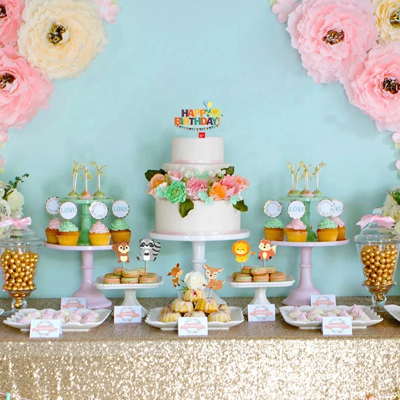 TX UV Printing Baby Shower Birthday Anniversary DIY Woodland For Parties Happy Birthday Acrylic Cake Topper