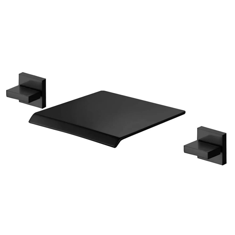 Modern Chrome Finish 200mm Waterfall Faucet Wall Mounted 3 Hole Dual Handle Hot Cold Water Brass Wash Basin Tap