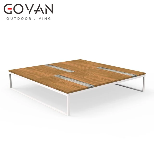 Modern simplicity design outdoor weather resistant teak wood coffee tea table patio garden stainless steel frame coffee table