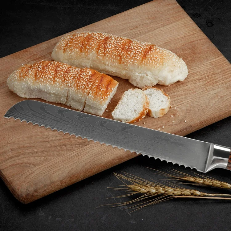 Wholesale Price 8pcs Sharp Japanese Chef Knives Stainless Steel Damascus Santoku Kitchen Knife Set  Wooden Handle