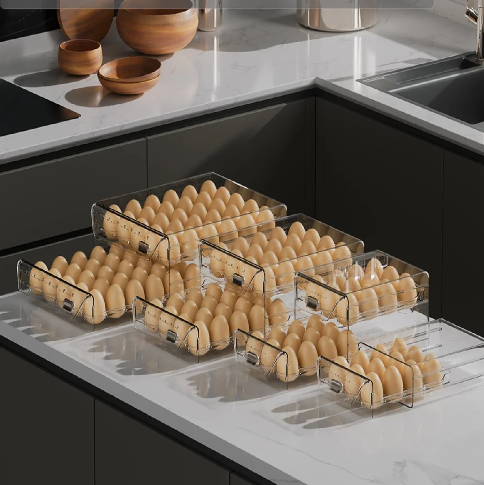 40 Eggs Tray with Time Scale 2 Layers Egg Trays, Clear Plastic Fridge Egg Organizer, Stackable Egg Drawer