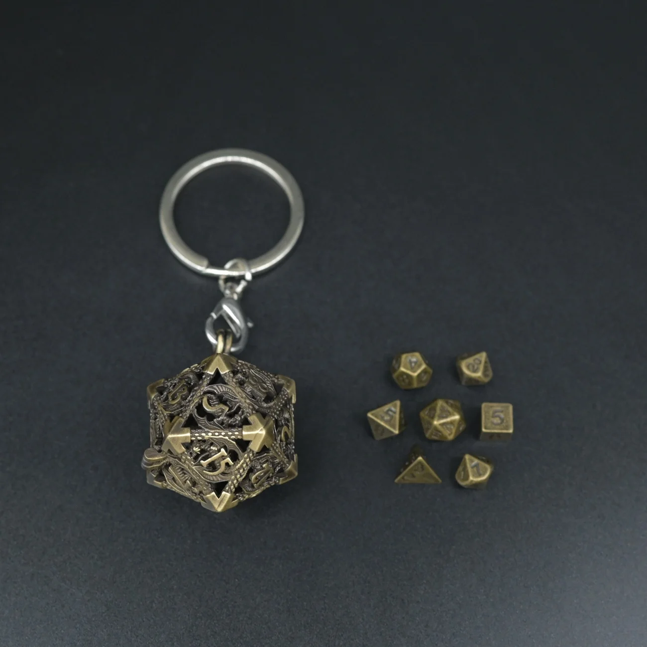 Factory Mini Portable D20 Accessories Metal Dice Keychain for Mini Dice Storage