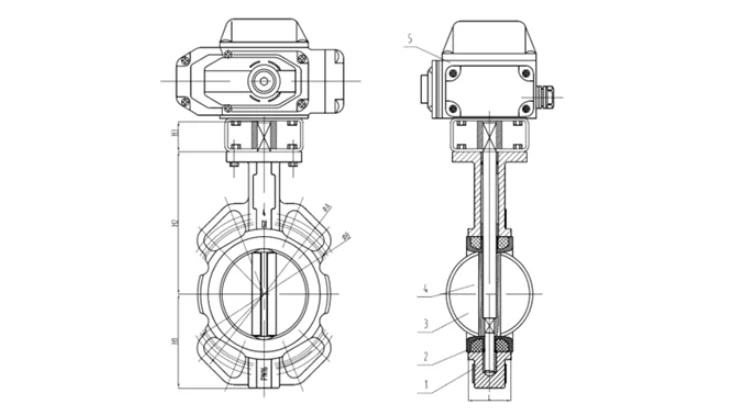 Bundor ANSI DIN JIS ISO PN16 DN50-1200 Электрический привод поворотный дисковый стяжной затвор