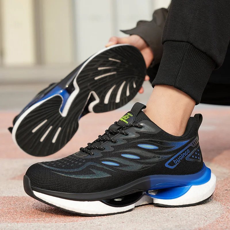 2024 New  fly knitting  sport style safety shoes with Popcorn+TPU outsole light weight design work shoes for  men