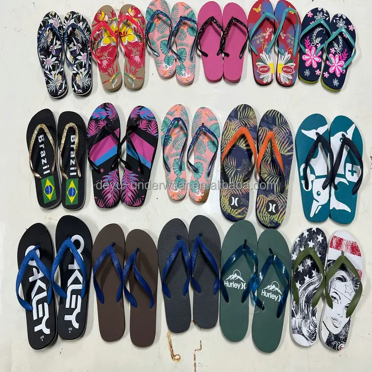 0.44 Dollar Model FLX024 Vietnam Wholesale Stock Ready Fancy Ladies Summer Beach Slippers With Many Prints
