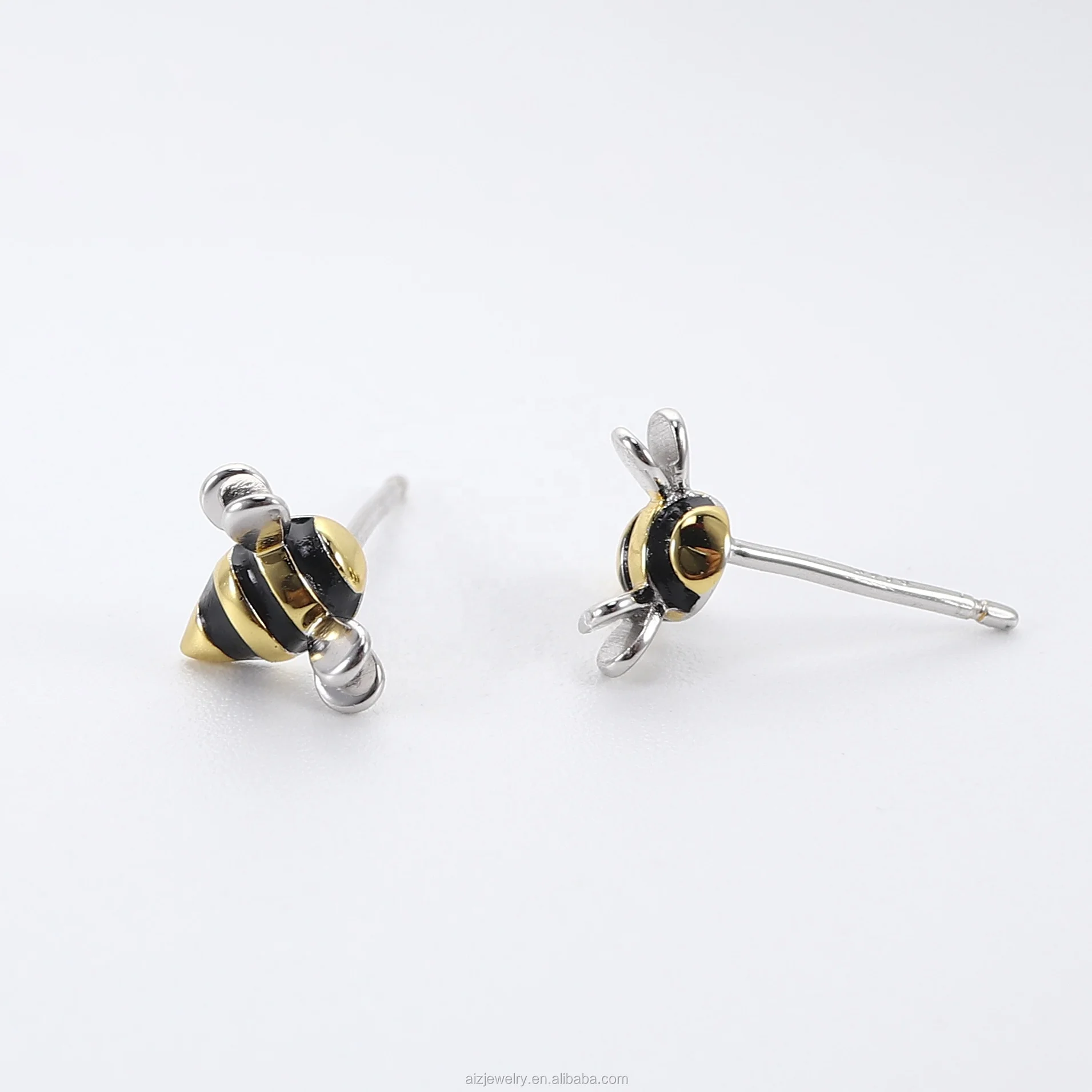 Custom OEM Jewelry 18K Gold Plated Customised Colorful Enamel 925 Sterling Silver Bee Stud Earrings For Women