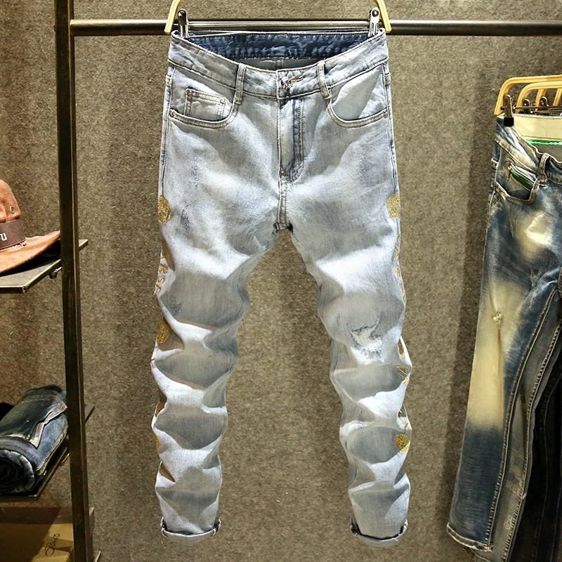 Popular Summer Slim Ripped Paint Indolent Hip Hop Washed Mens Jeans Short