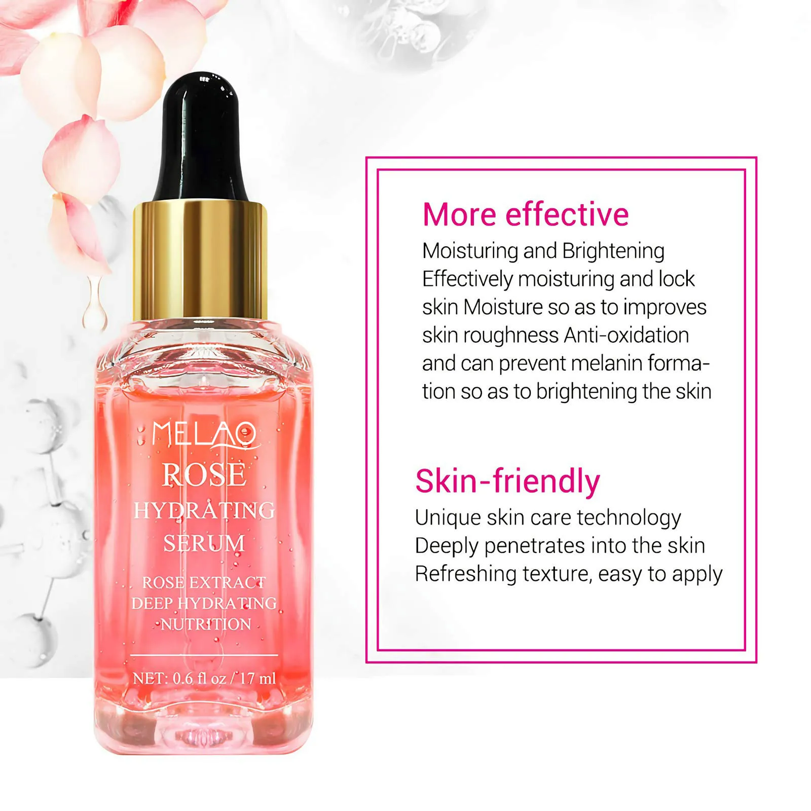 essential extract petals 100% pure 15ml with gold serum  bottle hot selling best 3 in 1anti aging pink rose natural face serum