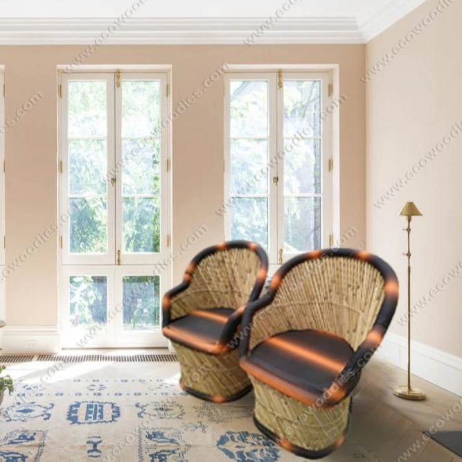 2024 Trendy Leather Bamboo Brown Thrown Chair Set of 2 With Padded Seating Dining Bistro Office Living Room Bulk Sale