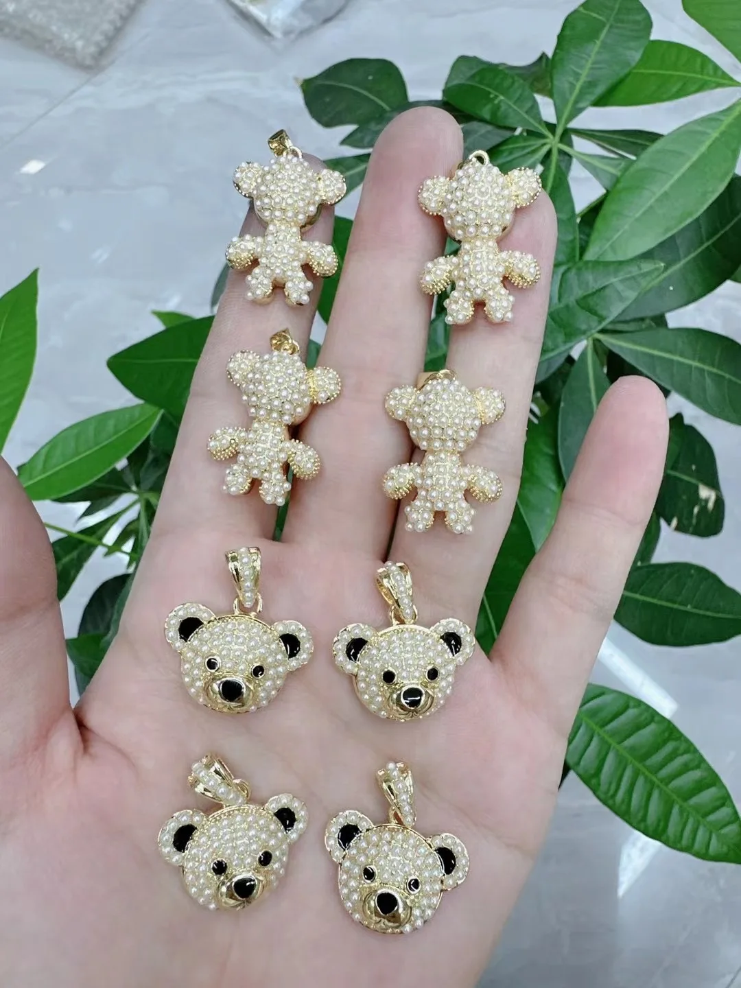 Brass Gold Plated Bling Diamond Crystal Heart Bear Necklace