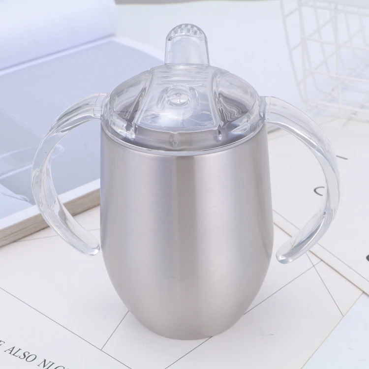 Watersy sublimation 12 oz Sippy kids Cups Baby Pacifier Egg Shape Feeding Cup Creative Spill Proof Tumbler With Handle BPA FREE