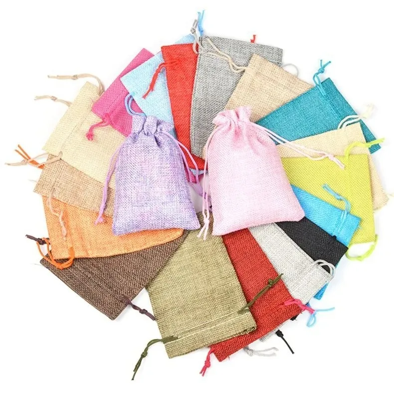 15*20cm Factory Burlap Draw String Bags For Canned Food And Candy Packaging Linen Jute Drawstring Bags
