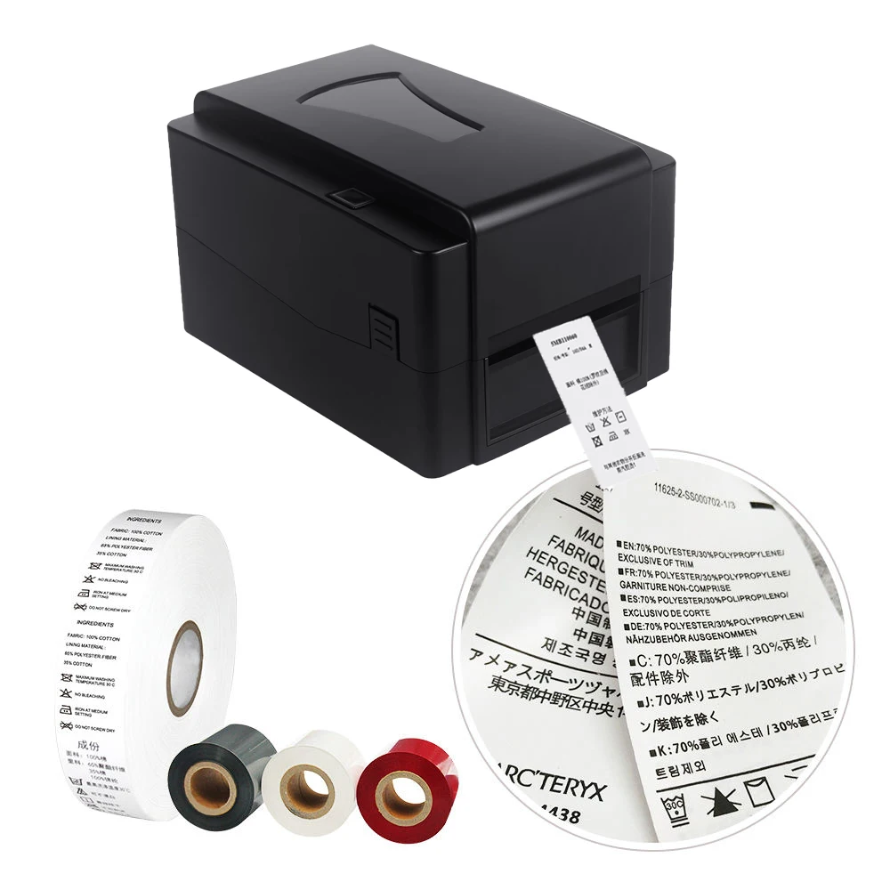 4 InchThermal Transfer Desktop Printer 300 dpi Wash Label Printer With Auto Cutter Shipping Label Printing Machine