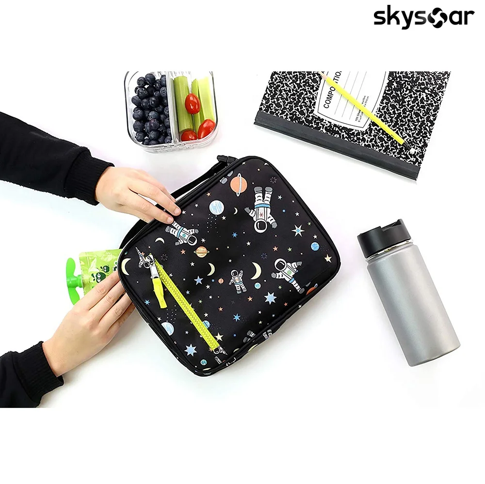 Supplier Durable Freezable Lunch Box Cute Girls and Boys Funny Spaceman Cartoon  Printing Insulated Cooler Bento Tote Lunch Bags