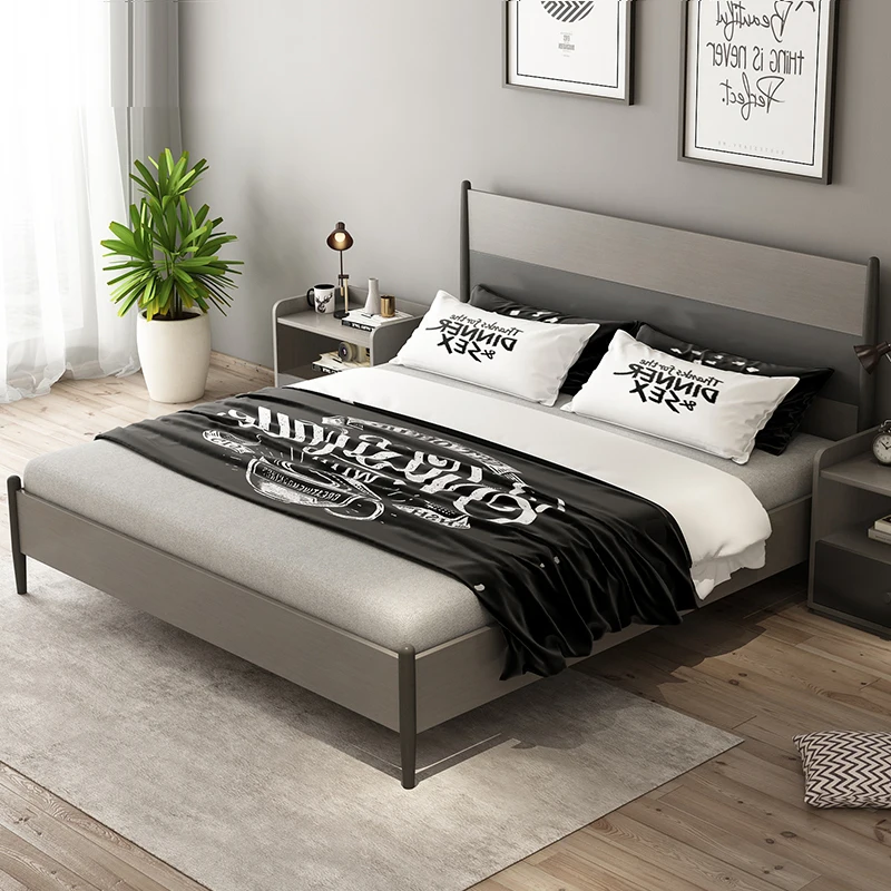 cheap home bedroom furniture modern MDF wooden double single simple solid wood runner easy assemble design soft fabric bed